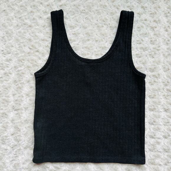 American Eagle Outfitters Womens Black Cotton Blend Cropped Ribbed Tank Top XS - Picture 2 of 5
